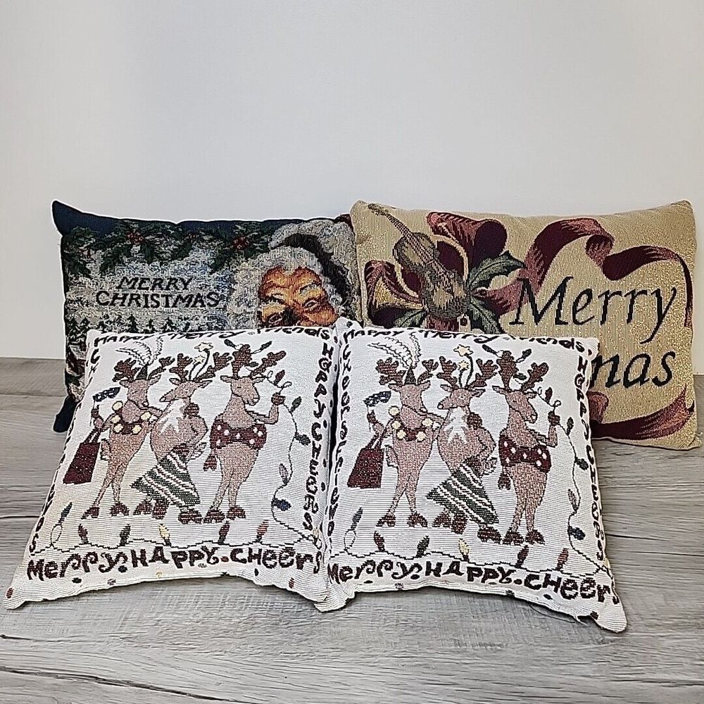 Christmas Throw Pillows Small Medium Santa Reindeer Colorful 11 inch and 15 inch